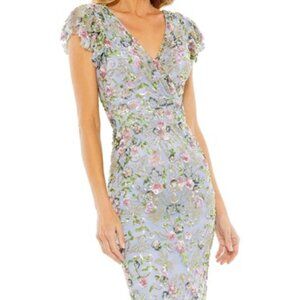 Mac Duggal- Floral Embellished Flutter Cap Sleeve Dress